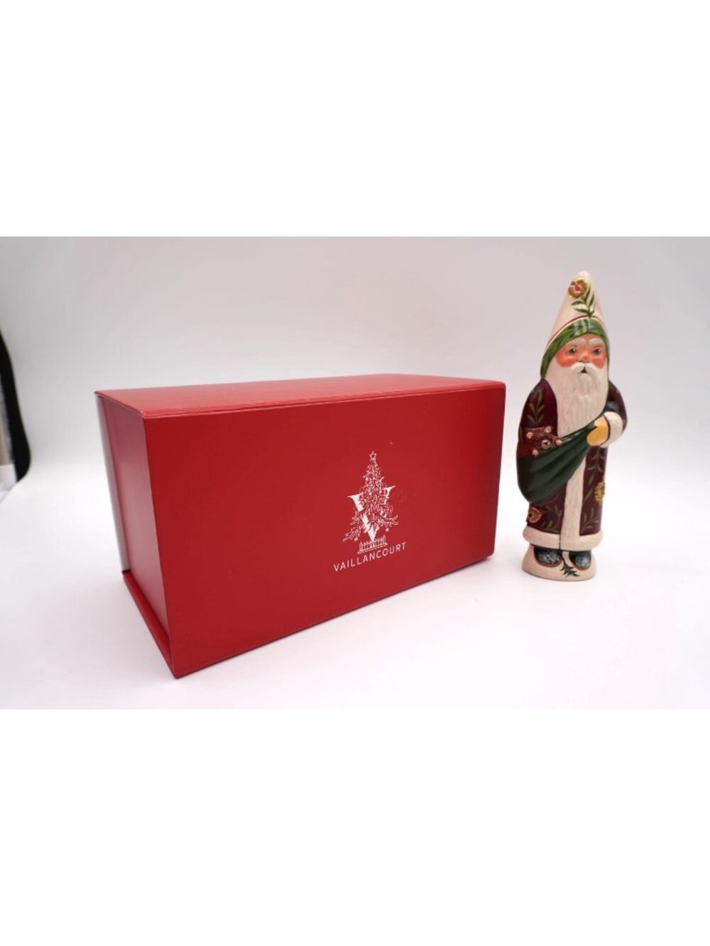 Vaillancourt Folk Art Burgundy Brocade Santa Chalkware Figurine 8"